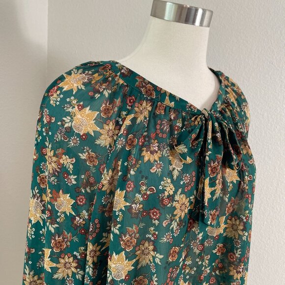 TORRID Plus 3X Green Floral Long Sleeve Blouse V Neck Tie Front Shirt Top - Picture 4 of 12